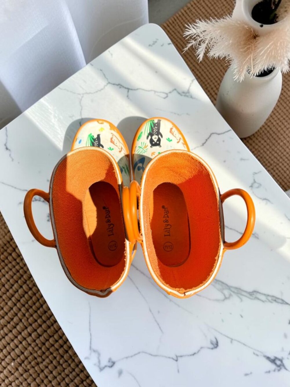 Lily & Dan Kids Safari Jungle Rain Boots Orange Animal Print Waterproof 11/12 - Picture 6 of 13